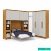 Modulado Cumaru/Fendi Fosco 1 Roupeiro Moderni 4 Pts + 2 Criado Rizon + 1 Canto Oblíquo Rizon C/Espelho + 1 Aéreo 3 portas Rizon - Novo Horizonte