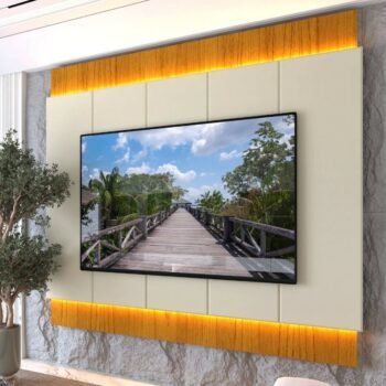 Painel Magnífico 220 Larg. 2.18m Nature/Off C/LED e Detalhe Ripado para TV até 70" - Gelius