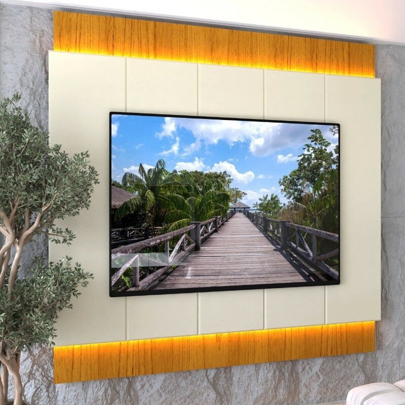 Painel Magnífico 220 Larg. 2.18m Nature/Off C/LED e Detalhe Ripado para TV até 70" - Gelius - Imagem 3