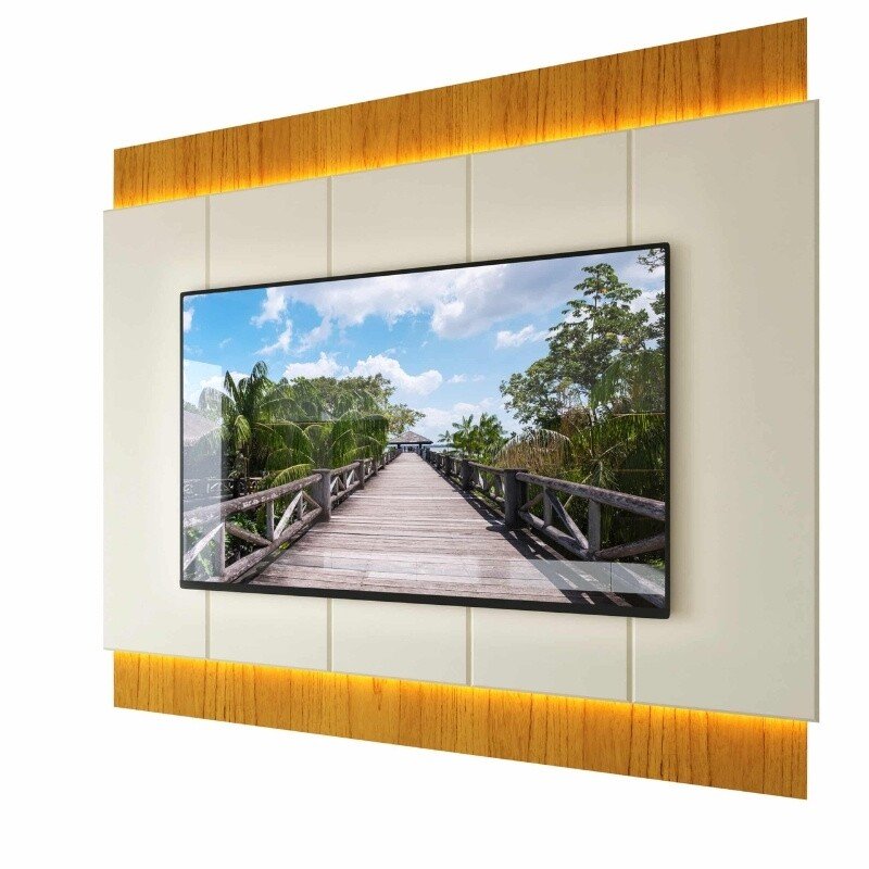 Painel Magnífico 220 Larg. 2.18m Nature/Off C/LED e Detalhe Ripado para TV até 70" - Gelius - Imagem 4