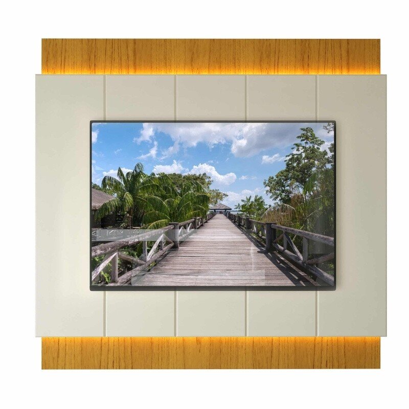 Painel Magnífico 220 Larg. 2.18m Nature/Off C/LED e Detalhe Ripado para TV até 70" - Gelius - Imagem 6