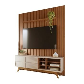 Alternative view of Painel Ripado Niágara Larg. 1.95m Freijó + Bancada Noronha Larg. 1.80m Off/Freijó | para TV até 82" - Colibri