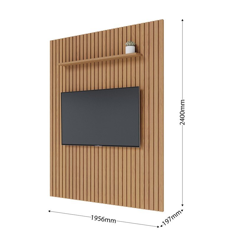 Painel Ripado Niágara Larg. 1.95m Freijó + Bancada Noronha Larg. 1.80m Off/Freijó | para TV até 82" - Colibri - Imagem 6