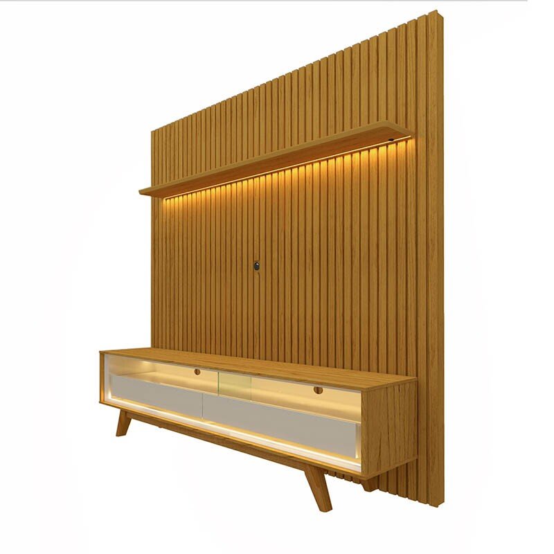 Rack Requinte Larg. 1.72m Naturale/off + Painel Nobre Larg. 1.85m Naturale Ripado C/ Led 100% MDF TV até 75" - Gelius - Imagem 5