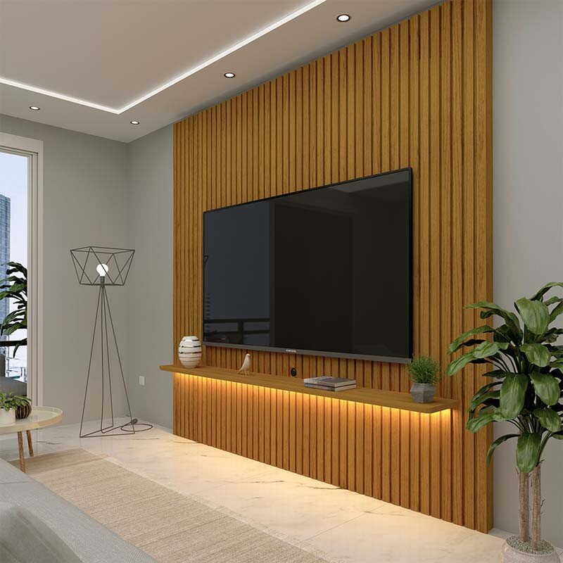 Painel Nobre Larg. 1.85m Naturale Ripado C/ Led 100% MDF TV até 75" - Gelius
