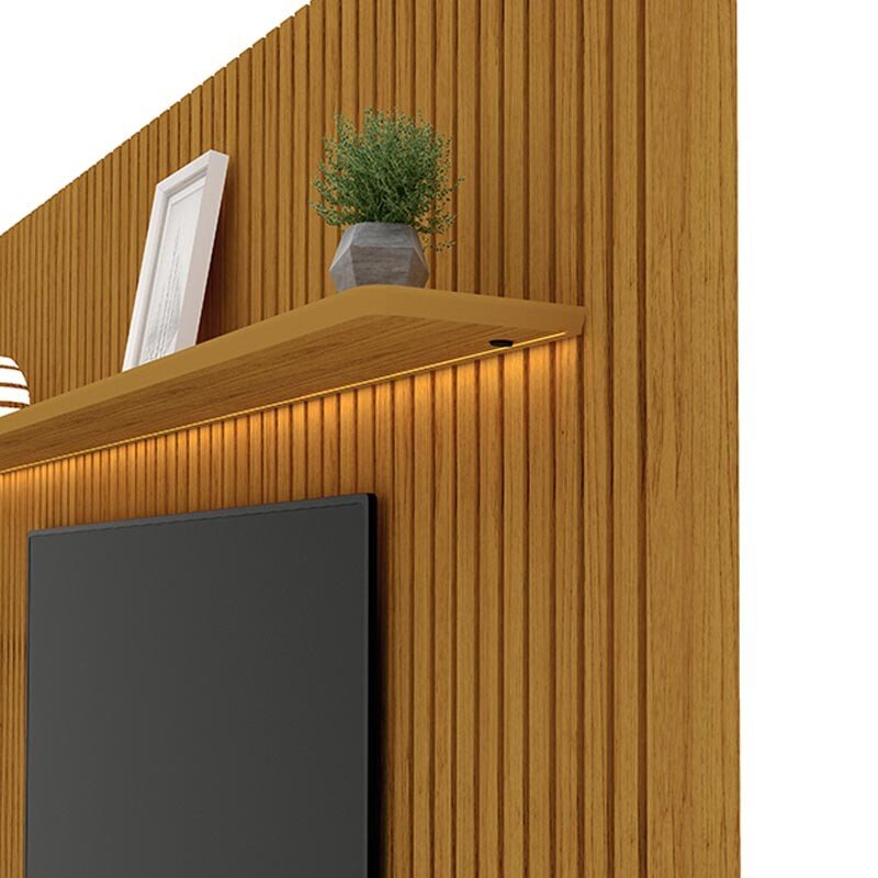 Rack Requinte Larg. 2.12m Naturale/off + Painel Nobre Larg. 2.30m Naturale Ripado C/ Led 100% MDF TV até 85" - Gelius - Imagem 6