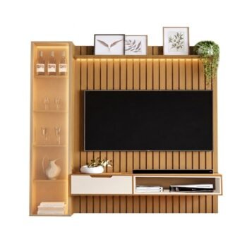 Alternative view of Combo Painel Ripado Plus Modular Nature + Nicho Tucumã Nature/Off + Torre Modular 2.2 Nature + Prateleira Nice Nature Larg. 2.16m - JB Bechara