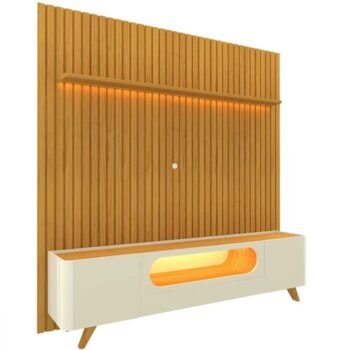 Alternative view of Rack Nobre Larg. 2.10m Off/Naturale + Painel Nobre Larg. 2.30m Naturale Ripado C/ Led 100% MDF TV até 85"- Gelius