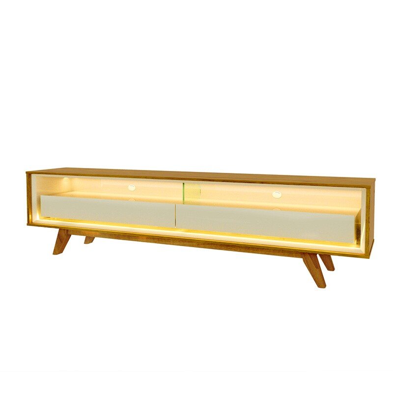 Rack Requinte Larg. 1.72m Naturale/off + Painel Nobre Larg. 1.85m Naturale Ripado C/ Led 100% MDF TV até 75" - Gelius - Imagem 6