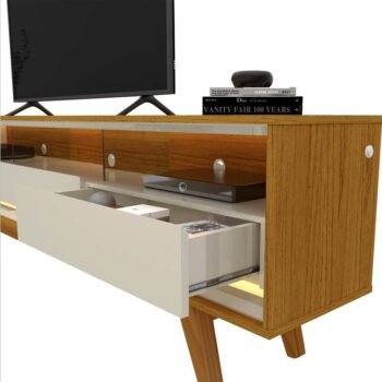 Alternative view of Rack Requinte Larg. 1.72m Naturale/off + Painel Nobre Larg. 1.85m Naturale Ripado C/ Led 100% MDF TV até 75" - Gelius