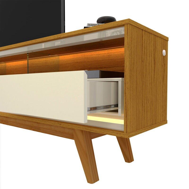 Rack Requinte Larg. 2.12m Naturale/off + Painel Nobre Larg. 2.30m Naturale Ripado C/ Led 100% MDF TV até 85" - Gelius - Imagem 5
