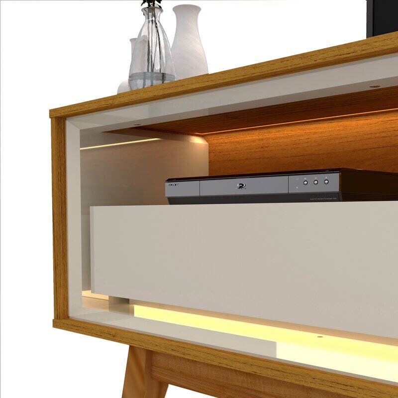 Rack Requinte Larg. 2.12m Naturale/off + Painel Nobre Larg. 2.30m Naturale Ripado C/ Led 100% MDF TV até 85" - Gelius - Imagem 3