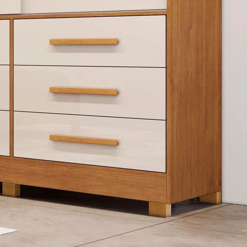 Combo - Roupeiro Casal Athenas Nature/Off 3 Portas 9 Gavetas C/ 1 Espelho e Pés 100% MDF Larg. 1.80m - Bianchi + Cama Box Casal Ortopédico Rondoconfort D33 - Rondomóveis | Suporta até 300kg - Imagem 5