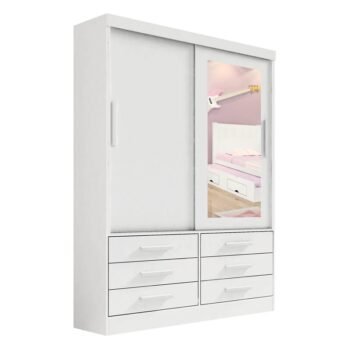 Alternative view of Roupeiro Merídian Branco 2 Portas + Cômoda Firenze Branco + Cama Solteiro Milênio Branca + Cama Auxiliar 2 Gavetas Branca - D Doro