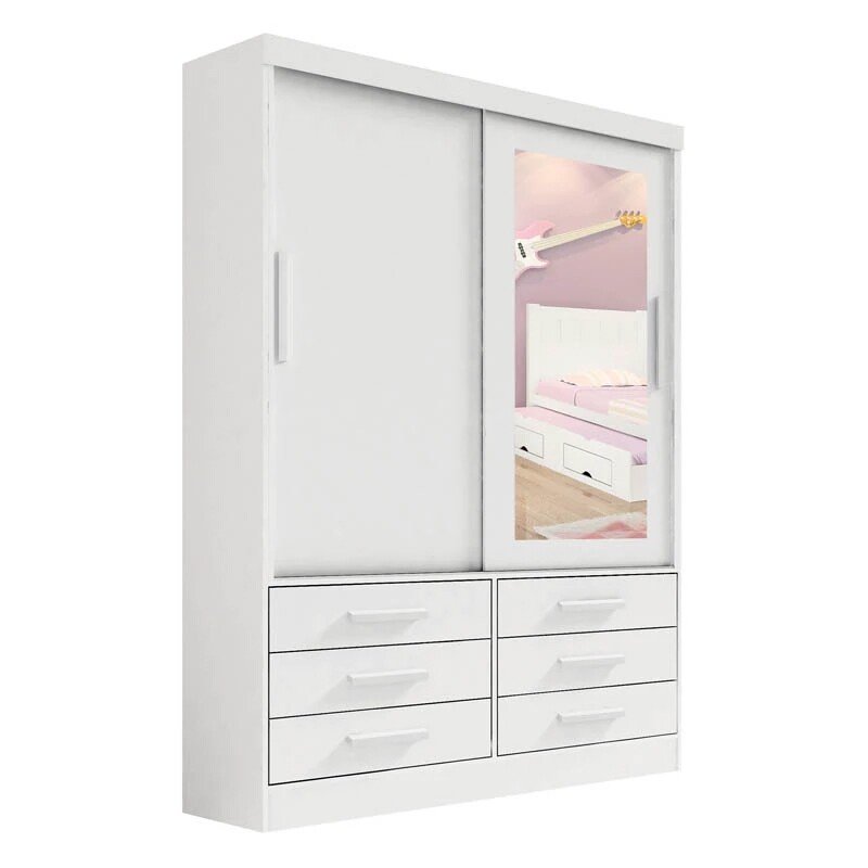 Roupeiro Merídian Branco 2 Portas + Cômoda Firenze Branco + Cama Solteiro Milênio Branca + Cama Auxiliar 2 Gavetas Branca - D Doro - Imagem 2