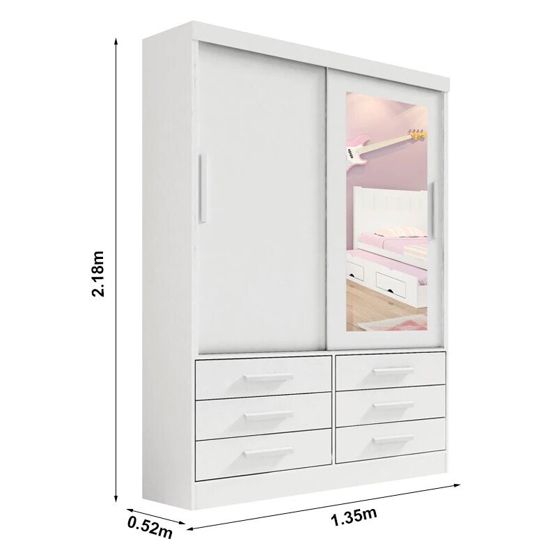 Roupeiro Merídian Branco 2 Portas + Cômoda Firenze Branco + Cama Solteiro Milênio Branca + Cama Auxiliar 2 Gavetas Branca - D Doro - Imagem 6