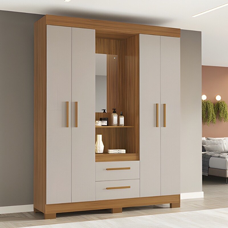 Guarda-Roupa NT 6055 4 portas 2 Gavetas Freijó/Off C/Pés Larg. 1.38m - Notável - Imagem 3