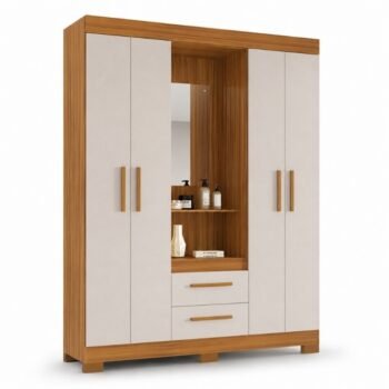 Guarda-Roupa NT 6055 4 portas 2 Gavetas Freijó/Off C/Pés Larg. 1.38m - Notável