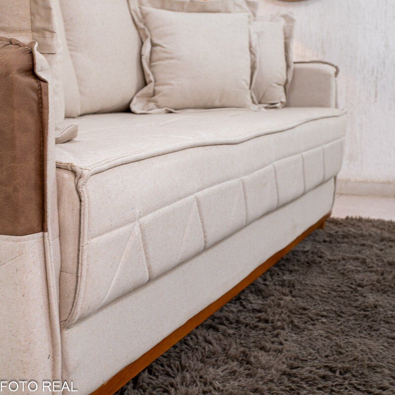 Sofá 3 lugares Vican Larg. 2.00m Linho Bege 5044 Detalhe 05 - Molas Bonnel - Imagem 5