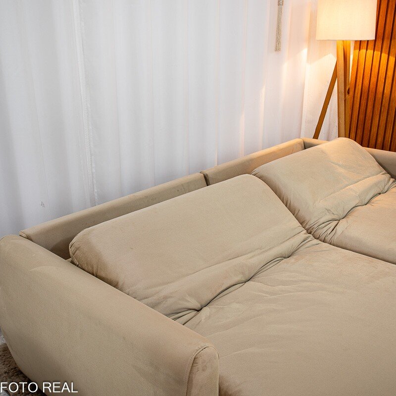 Sofá Retrátil Amaranto Premium 2.30m Veludo Bege - Sem Caixa - Imagem 11