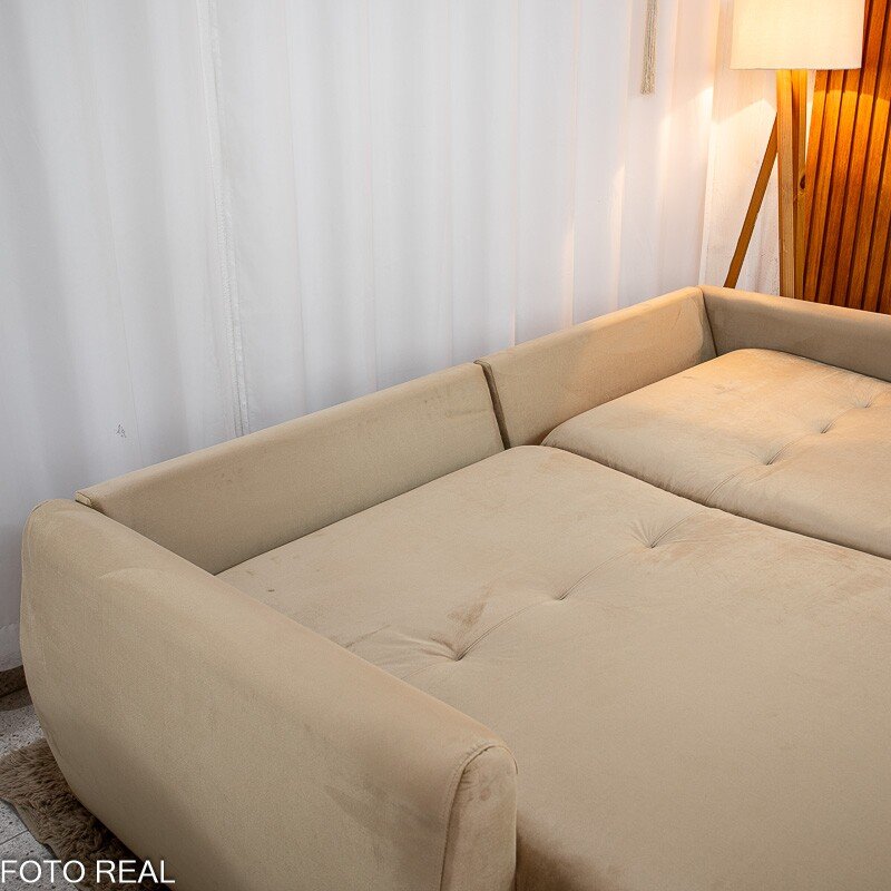 Sofá Retrátil Amaranto Premium 2.30m Veludo Bege - Sem Caixa - Imagem 12