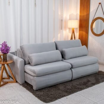 Sofá Retrátil Amaranto 2.30m Veludo Prata 3040/03 - Sem Caixa