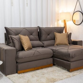 Sofá Retrátil Reclinável Gran Bello 2.30m Veludo Marrom 19 - Molas Ensacadas Pocket
