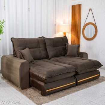 Sofá Retrátil Reclinável Chicago 2.30m Veludo Marrom A17 D28 Soft - Molas Ensacadas