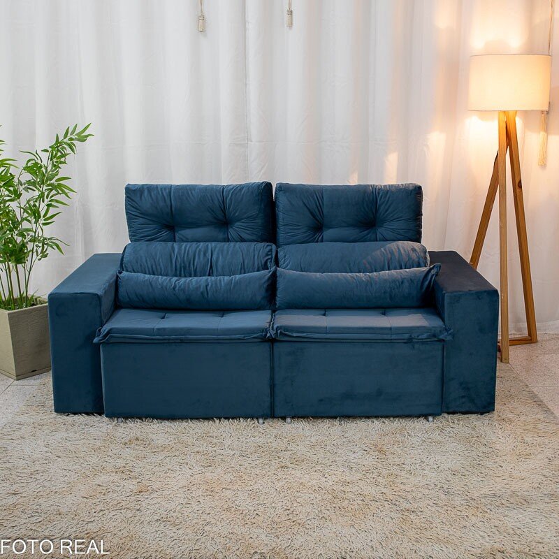 Sofá Retrátil Reclinável Bia 1.95m Veludo Azul - D28 - Imagem 5