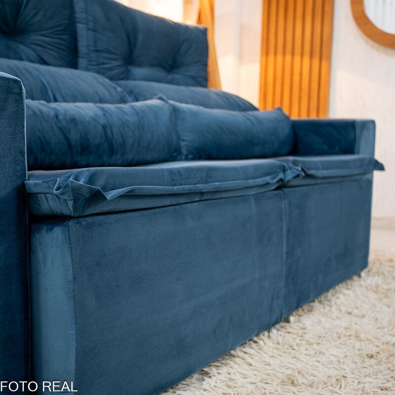 Sofá Retrátil Reclinável Bia 1.95m Veludo Azul - D28 - Imagem 7