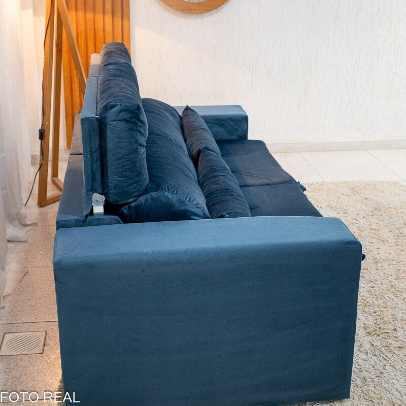 Sofá Retrátil Reclinável Bia 1.95m Veludo Azul - D28 - Imagem 8