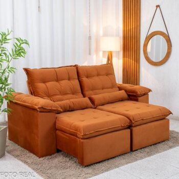Sofá Retrátil Reclinável Emanuelly 2.00m Veludo Terracota 24