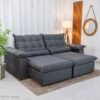 Sofá Retrátil Reclinável Emanuelly 2.30m Veludo Cinza 20 - D28 Soft