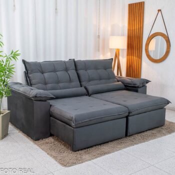 Sofá Retrátil Reclinável Emanuelly 2.30m Veludo Cinza 20 - D28 Soft