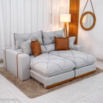 Sofá Retrátil Reclinável Gran Bello 2.00m Linho Cinza 31 - Molas Ensacadas Pocket
