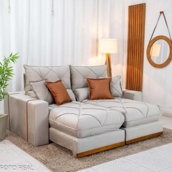 Sofá Retrátil Reclinável Gran Bello 2.00m Veludo Capuccino - Molas Ensacadas