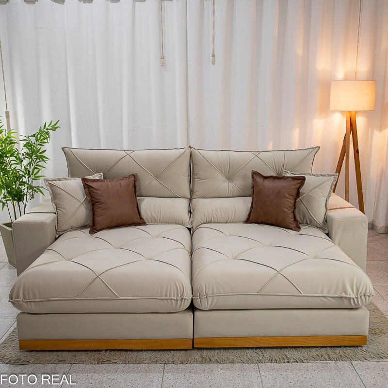 Sofá Retrátil Reclinável Gran Bello 2.30m Veludo Bege - Molas Ensacadas Pocket - Imagem 4