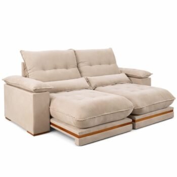 Sofá Retrátil Reclinável Ibis 2.30m Veludo Bege 827 - D33 e Molas Ensacadas