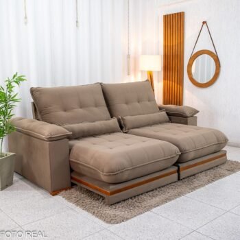 Sofá Retrátil Reclinável Ibis 2.30m Veludo Cappucino 828 - D33 e Molas Ensacadas