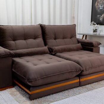 Sofá Retrátil Reclinável Ibis 2.30m Veludo Marrom 815 - D33 e Molas Ensacadas