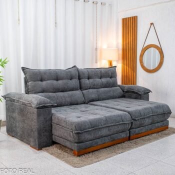 Sofá Retrátil Reclinável Itauna 2.30m Chenille Grafite 573 - Molas Ensacadas
