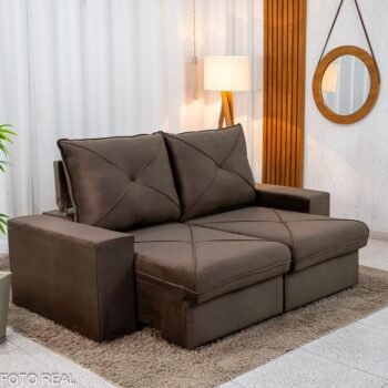 Sofá Retrátil Reclinável Tokio 2.00m Veludo Marrom - D28 Soft