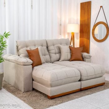 Sofá Retrátil Reclinável Verona 2.00m Linho Bege D28 Soft - Molas Ensacadas