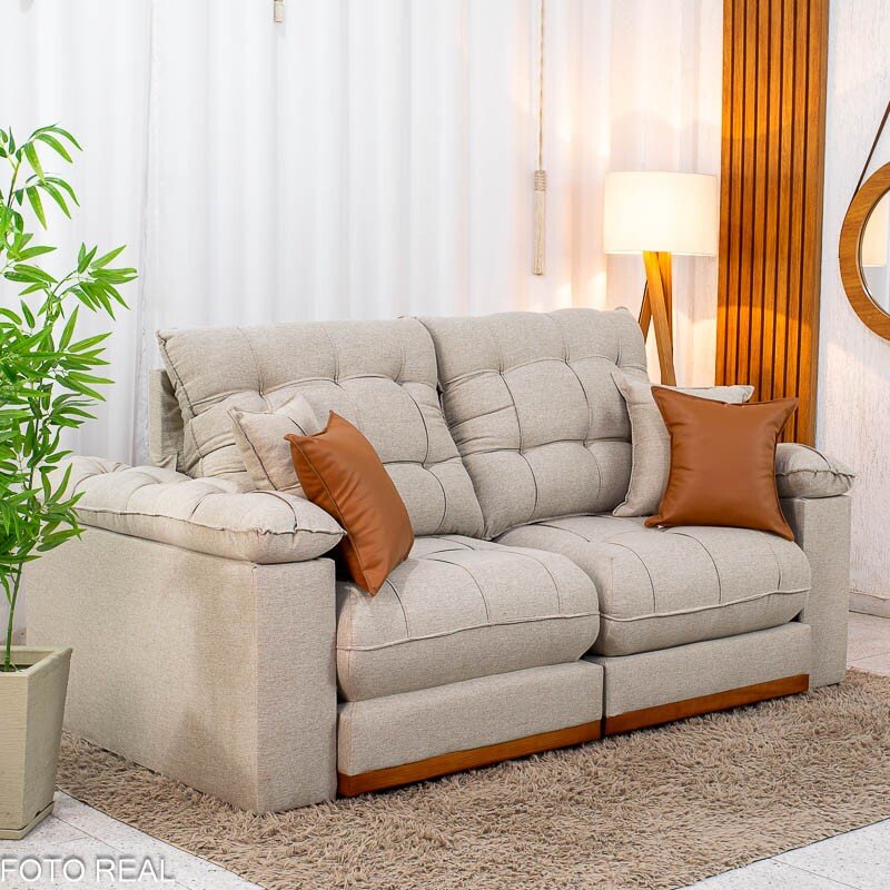 Sofá Retrátil Reclinável Verona 2.00m Linho Bege D28 Soft - Molas Ensacadas - Imagem 3