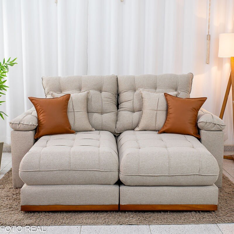 Sofá Retrátil Reclinável Verona 2.00m Linho Bege D28 Soft - Molas Ensacadas - Imagem 5