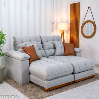 Sofá Retrátil Reclinável Verona 2.00m Linho Cinza Gelo 31 D28 Soft - Molas Ensacadas