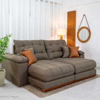 Sofá Retrátil Reclinável Verona 2.30m Linho Marrom D28 Soft - Molas Ensacadas
