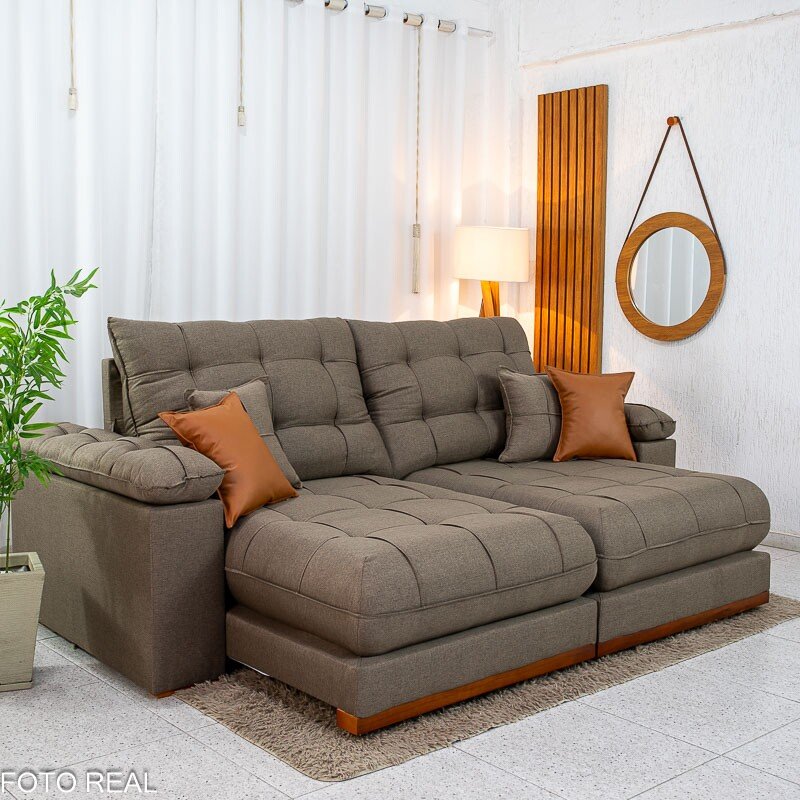 Sofá Retrátil Reclinável Verona 2.30m Linho Marrom D28 Soft - Molas Ensacadas