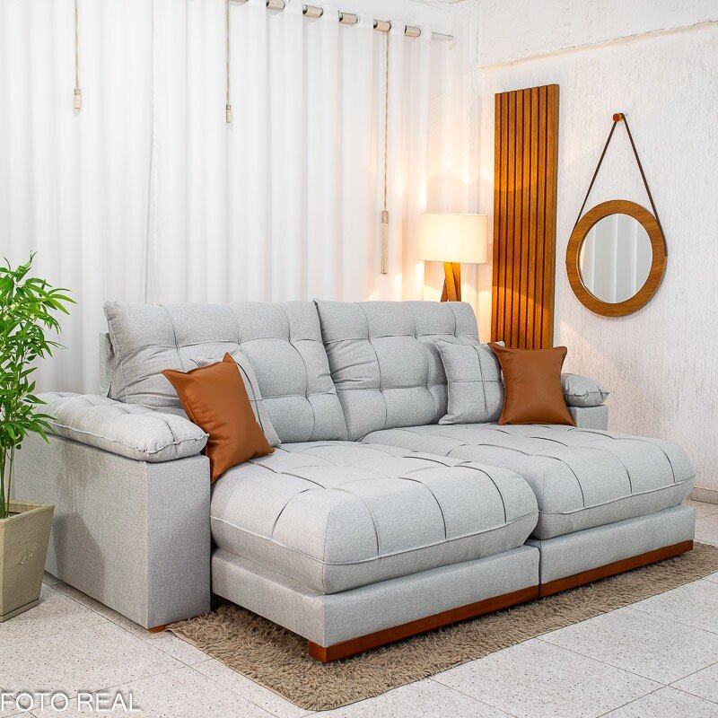Sofá Retrátil Reclinável Verona 2.50m Linho Cinza Gelo 31 D28 Soft - Molas Ensacadas