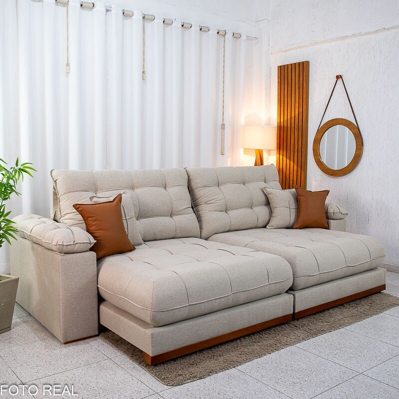 Sofá Retrátil Reclinável Verona 2.90m Linho Bege D28 Soft - Molas Ensacadas